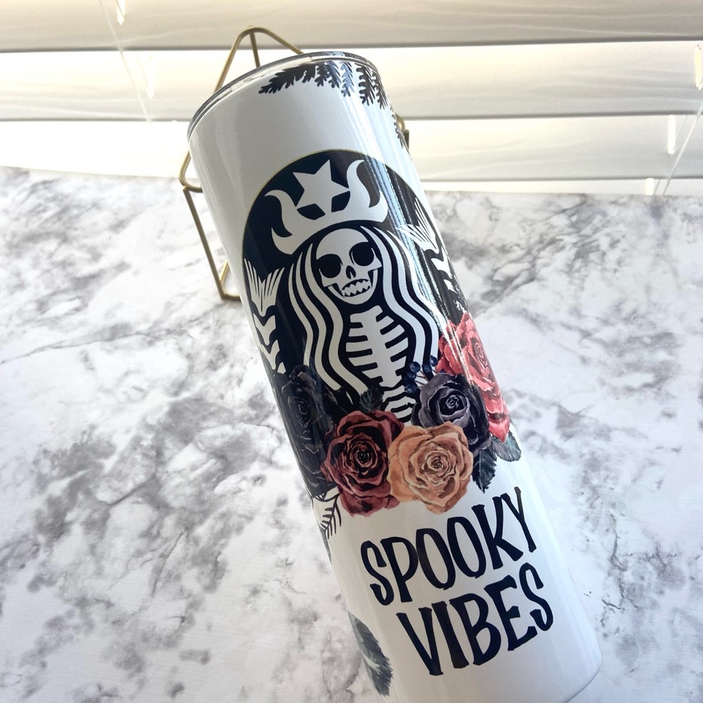 Spooky vibes flower tumbler